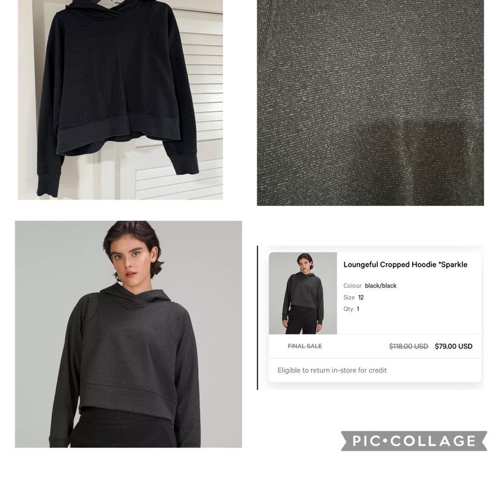 Lululemon Loungedul Black Cropped Sparkle Hoodie